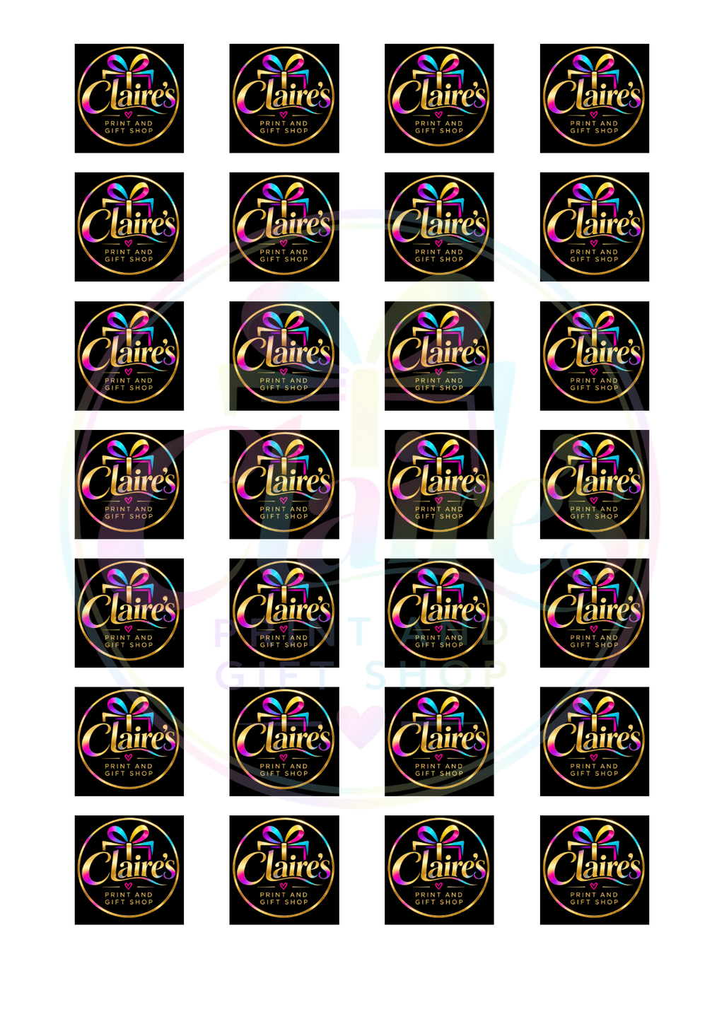 1.25 inch square logo stickers – 28 per sheet