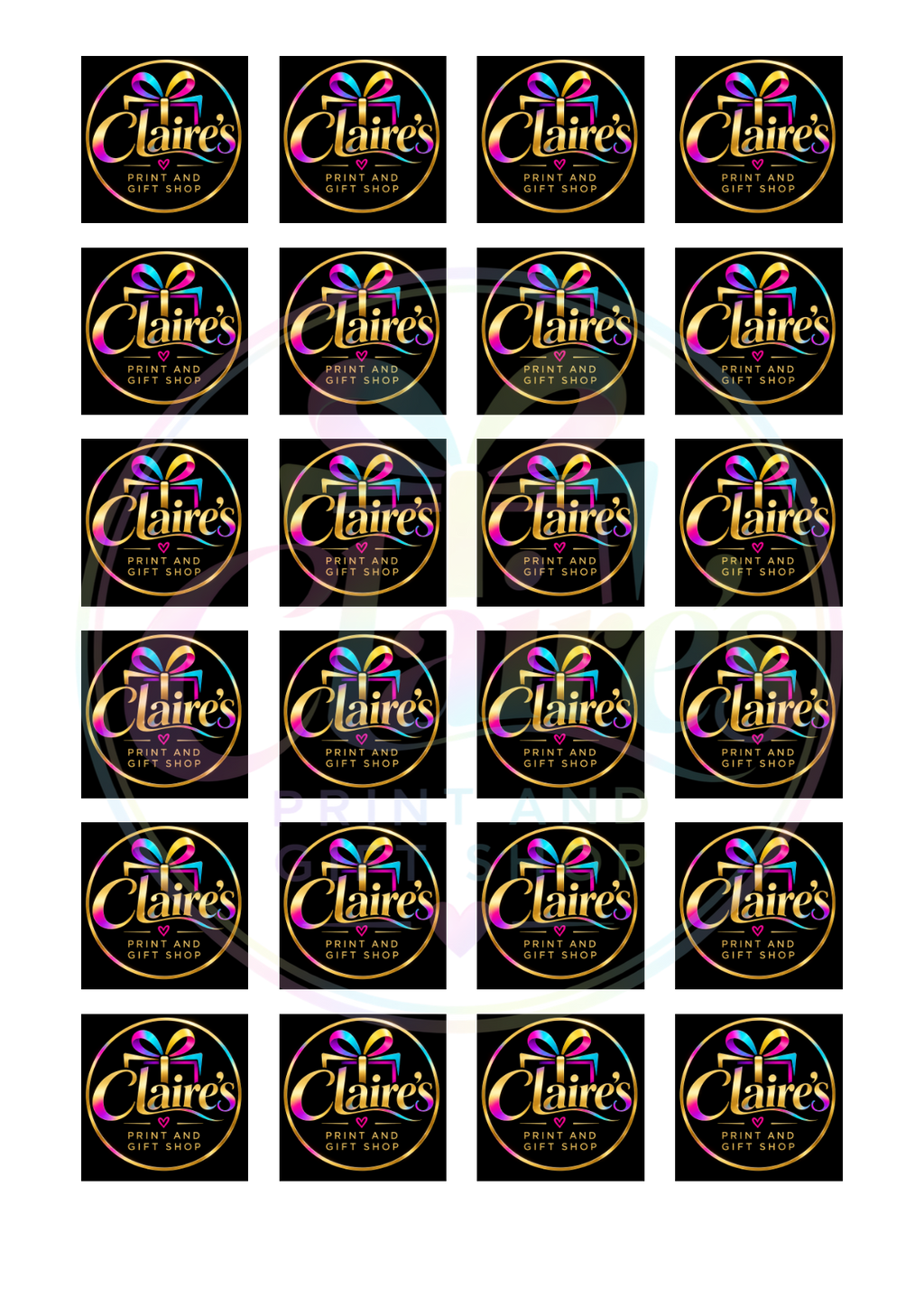 1.5 inch square logo stickers – 24 per sheet