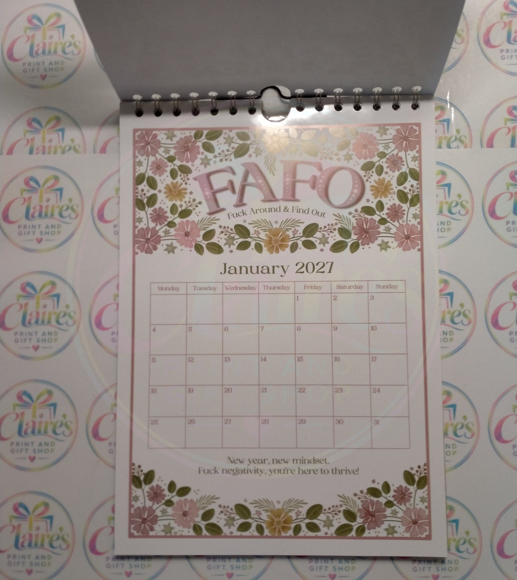 January 2027 calendar page with floral artwork and date grid