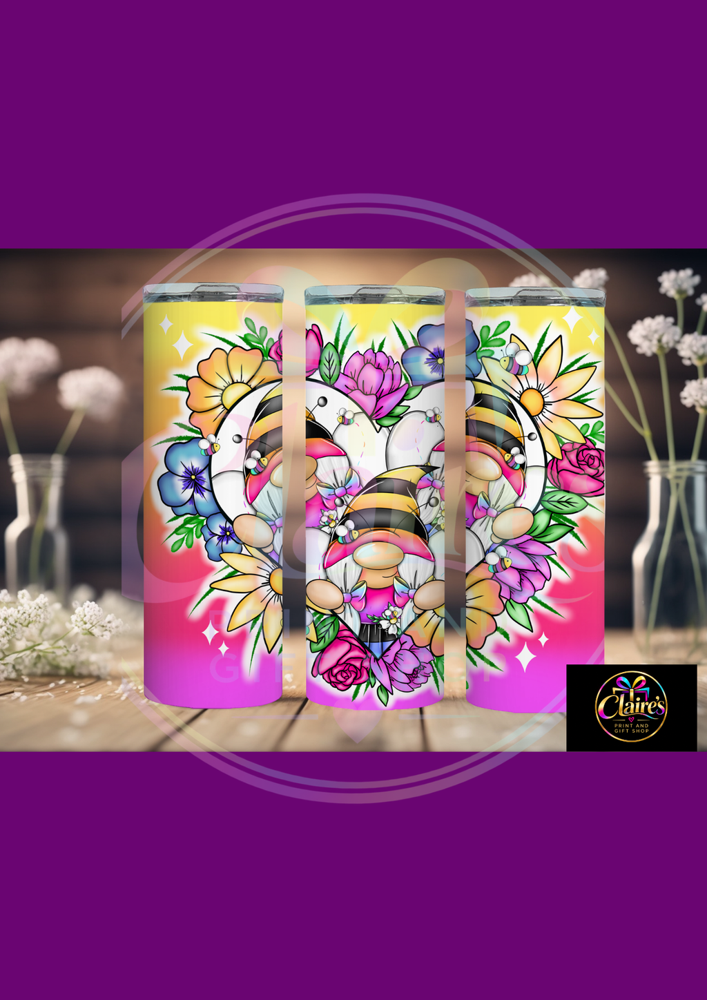 Bumblebee Gonk Skinny Tumbler – 20oz Floral Design