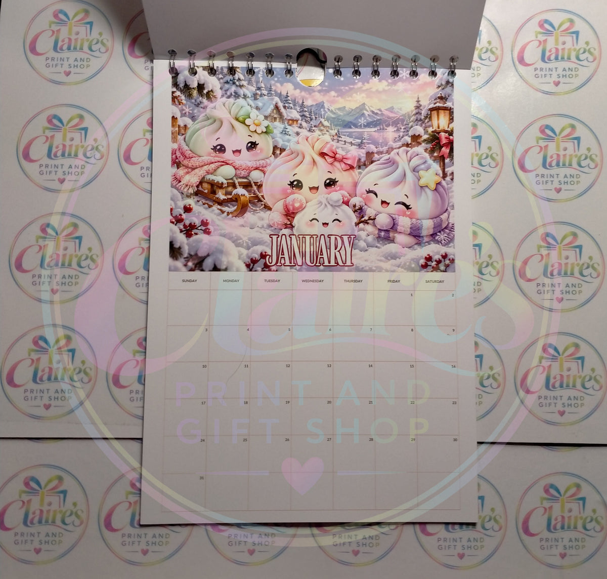 January page of the Squishy Dumpling 2027 calendar with monthly planning grid