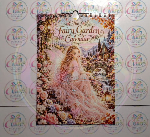 Front cover of the A4 Fairy Garden calendar featuring a pink fairy in a floral garden