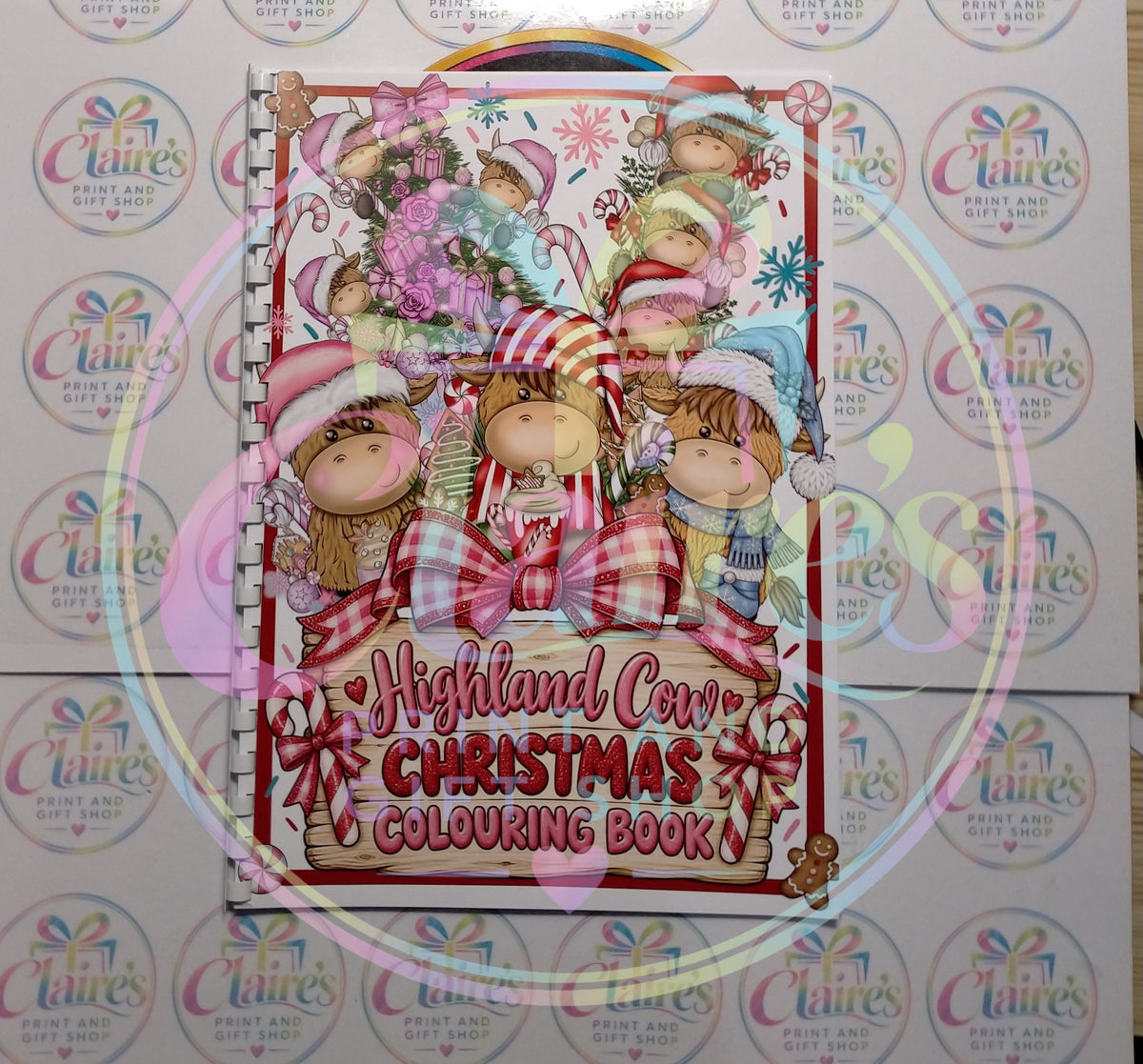 A4 Highland Cow Christmas Colouring Book front cover