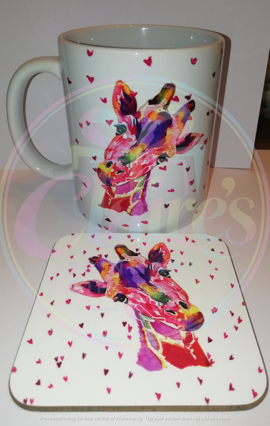 Pink Watercolour Giraffe Mug & Coaster
