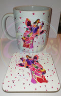 Pink Watercolour Giraffe Mug & Coaster