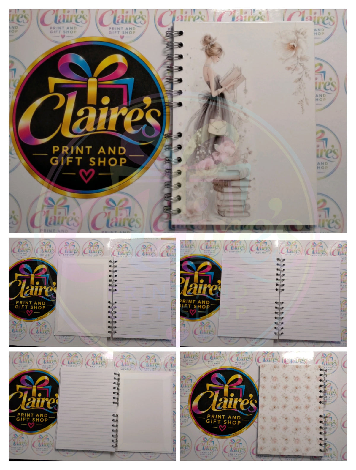 Floral printed hardback back cover of the A5 notebook