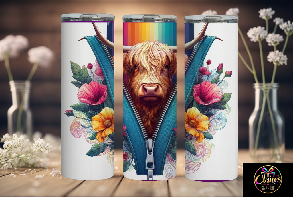 Tighter-framed Highland cow tumbler photo